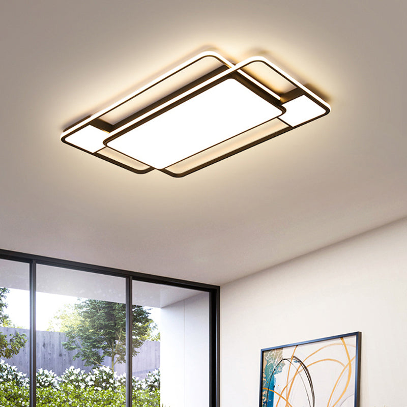 Modern Led Flush Mount Ceiling Lamp: Acrylic Black Square/Rectangle With 3 Color Light Options /