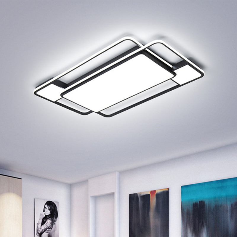 Modern Led Flush Mount Ceiling Lamp: Acrylic Black Square/Rectangle With 3 Color Light Options