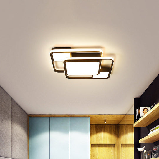 Modern Led Flush Mount Ceiling Lamp: Acrylic Black Square/Rectangle With 3 Color Light Options /