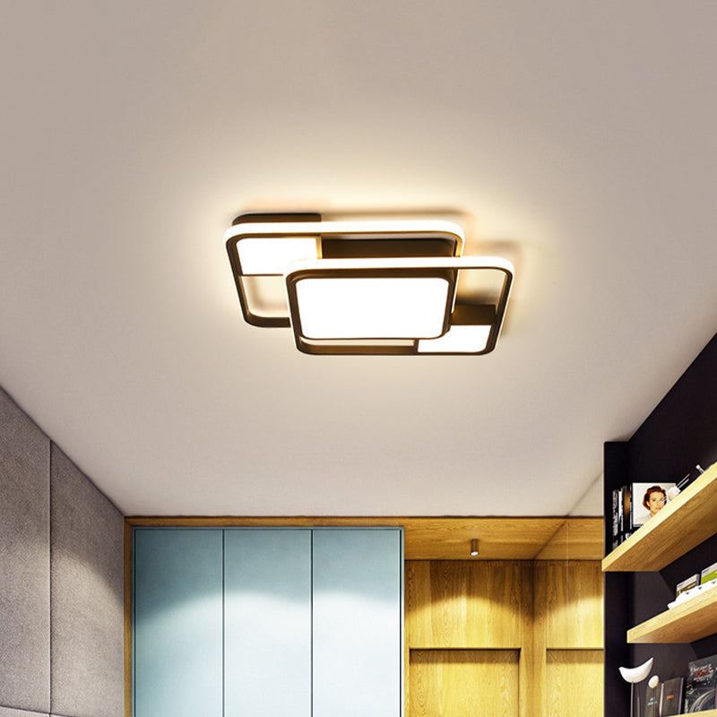 Modern Led Flush Mount Ceiling Lamp: Acrylic Black Square/Rectangle With 3 Color Light Options /