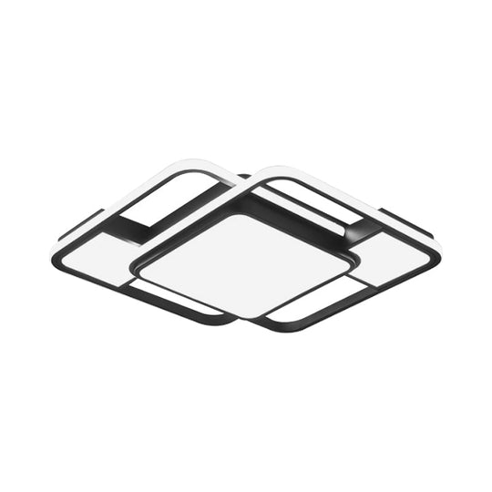 Modern Led Flush Mount Ceiling Lamp: Acrylic Black Square/Rectangle With 3 Color Light Options