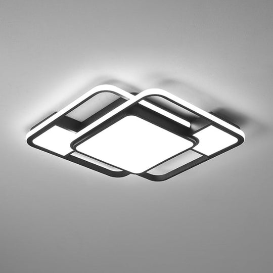 Modern Led Flush Mount Ceiling Lamp: Acrylic Black Square/Rectangle With 3 Color Light Options
