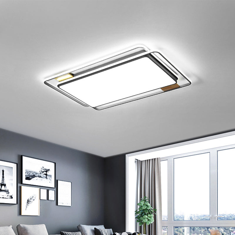 Simple Grey Led Rectangle Flush Mount Light Acrylic Close To Ceiling Lamp Warm/White/3 Color