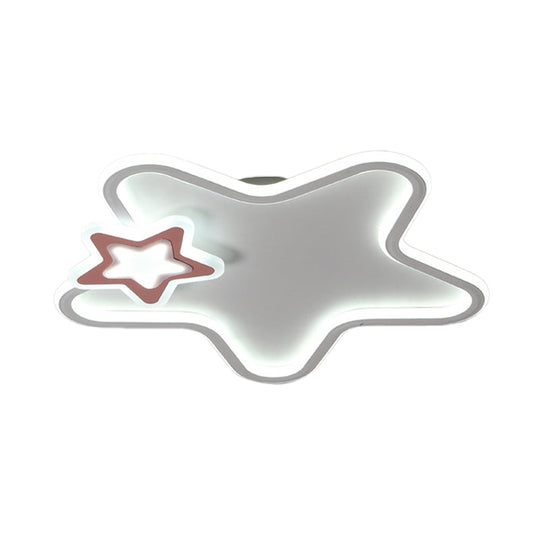 Kid’s Star Flush Ceiling Light: Cartoon Acrylic Black/Blue/Pink Led Lamp (Warm/White Light)