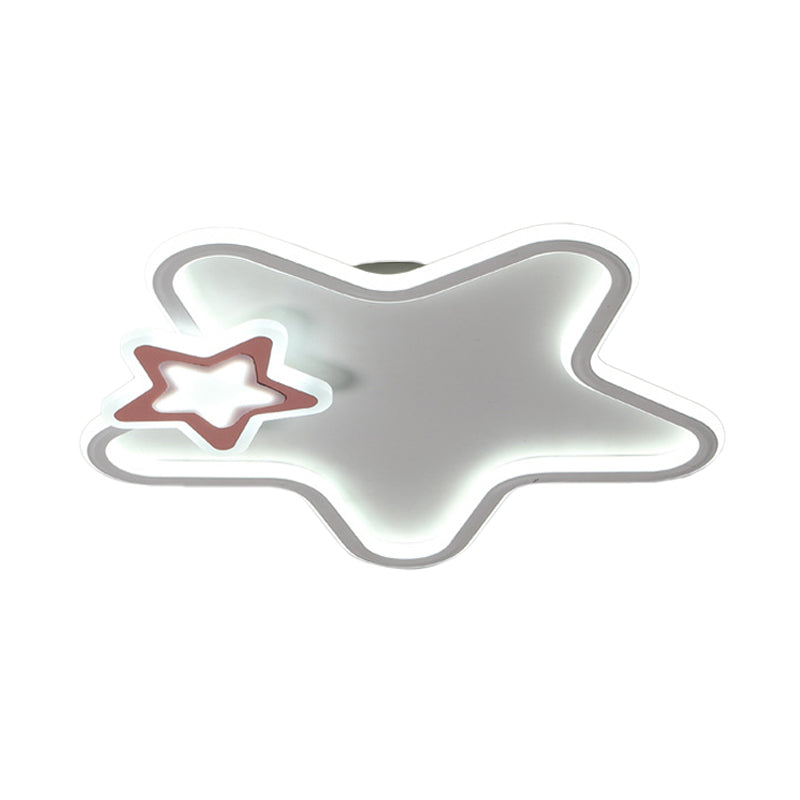 Kids Star Flush Ceiling Light: Cartoon Acrylic Black/Blue/Pink Led Lamp (Warm/White Light)