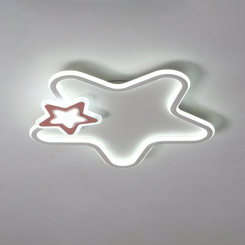 Kid’s Star Flush Ceiling Light: Cartoon Acrylic Black/Blue/Pink Led Lamp (Warm/White Light)