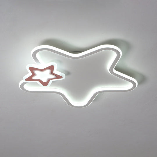Kid’s Star Flush Ceiling Light: Cartoon Acrylic Black/Blue/Pink Led Lamp (Warm/White Light)