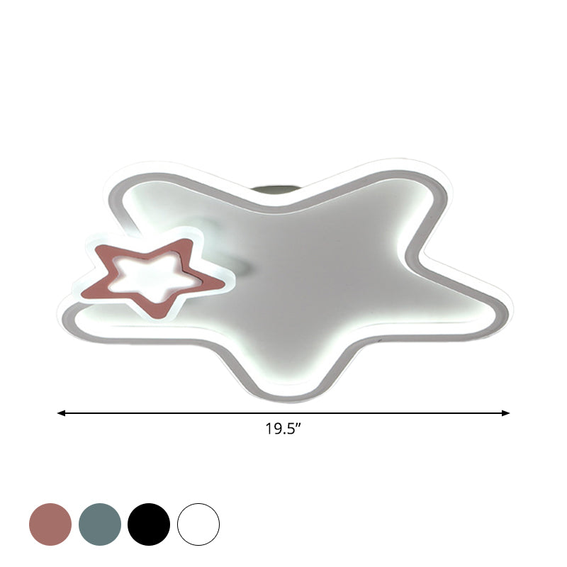 Kid’s Star Flush Ceiling Light: Cartoon Acrylic Black/Blue/Pink Led Lamp (Warm/White Light)