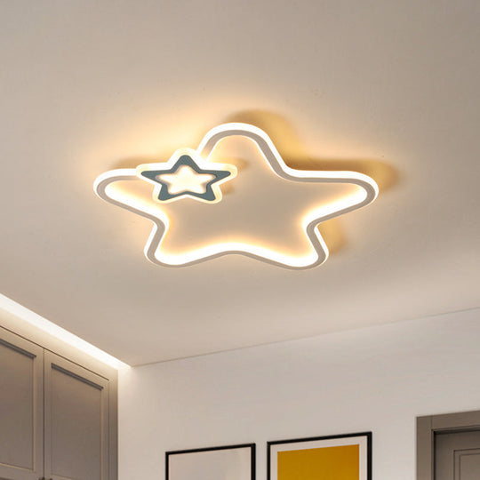 Kids Star Flush Ceiling Light: Cartoon Acrylic Black/Blue/Pink Led Lamp (Warm/White Light) Blue /
