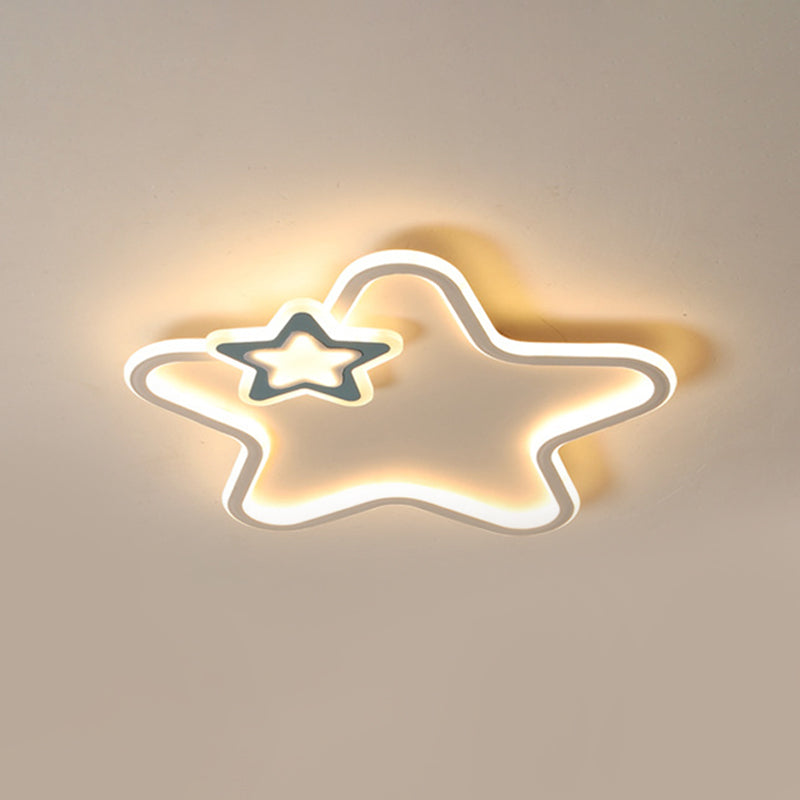 Kid’s Star Flush Ceiling Light: Cartoon Acrylic Black/Blue/Pink Led Lamp (Warm/White Light)
