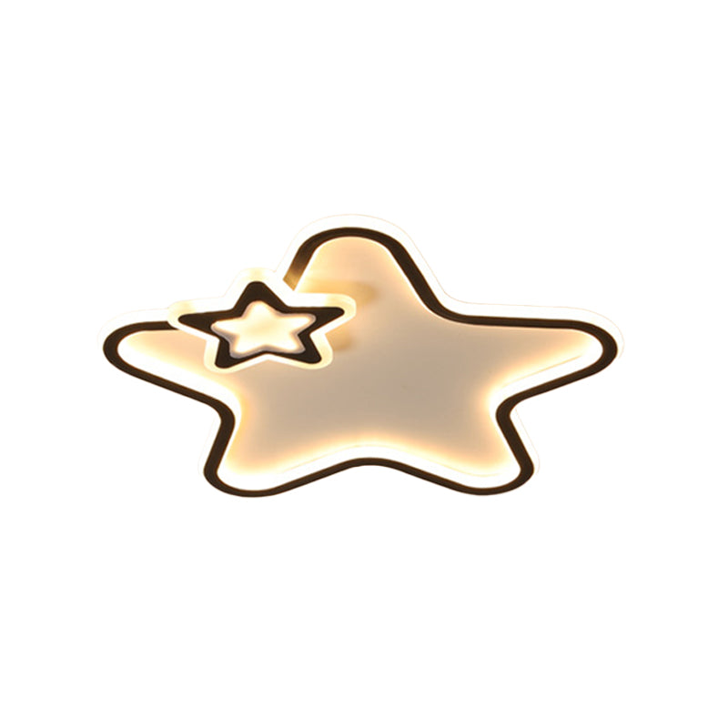 Kid’s Star Flush Ceiling Light: Cartoon Acrylic Black/Blue/Pink Led Lamp (Warm/White Light)