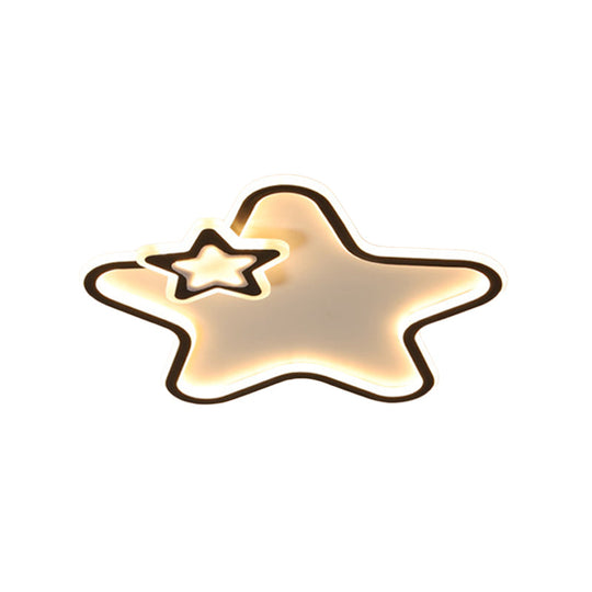 Kid’s Star Flush Ceiling Light: Cartoon Acrylic Black/Blue/Pink Led Lamp (Warm/White Light)