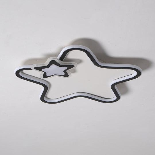 Kids Star Flush Ceiling Light: Cartoon Acrylic Black/Blue/Pink Led Lamp (Warm/White Light)