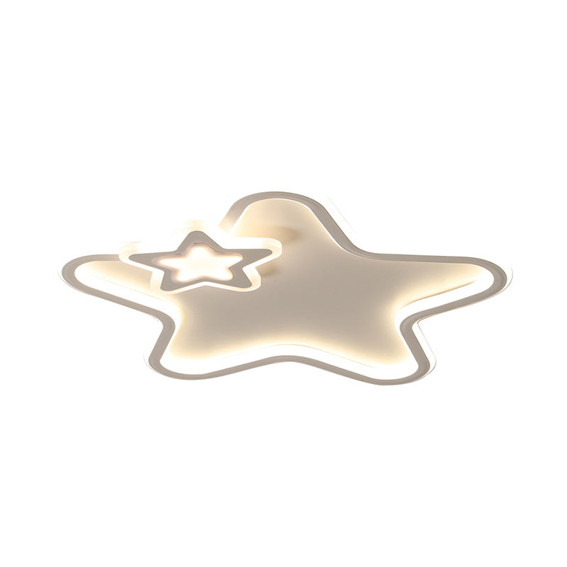 Kid’s Star Flush Ceiling Light: Cartoon Acrylic Black/Blue/Pink Led Lamp (Warm/White Light)