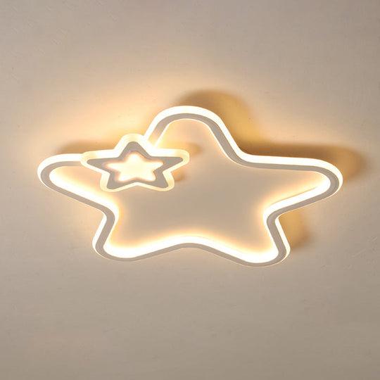 Kid’s Star Flush Ceiling Light: Cartoon Acrylic Black/Blue/Pink Led Lamp (Warm/White Light)