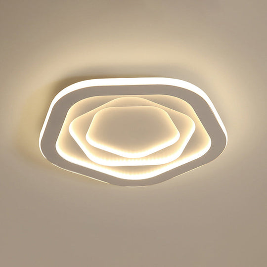 Led White Flush Mount Ceiling Lamp With Modern Acrylic Shade - 16/19.5 For Bedroom