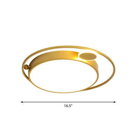 Gold Round Led Flush Mount Ceiling Light - 16.5/20.5 Wide Minimalistic Bedroom Lamp With 3 Color