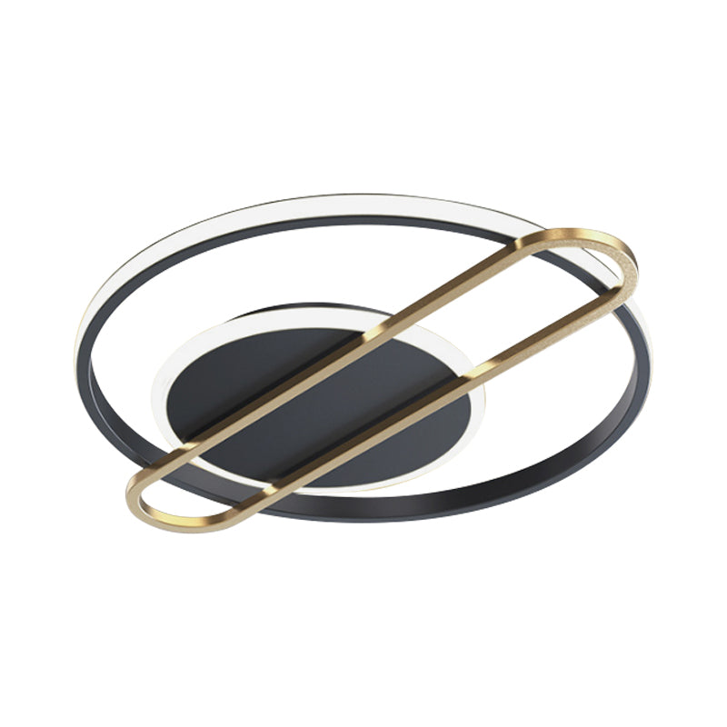 Minimalist Metallic Black/Gold Led Flush Ceiling Light - Circle/Square Shape In Warm/White