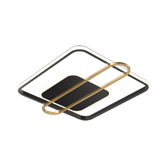 Minimalist Metallic Black/Gold Led Flush Ceiling Light - Circle/Square Shape In Warm/White