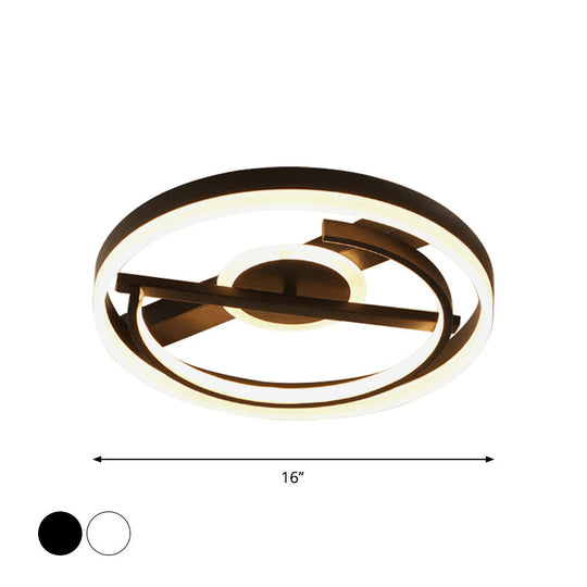 Minimalist Led Circular Hotel Ceiling Mount Lamp - Aluminum Flush Light In Black/White 16’/19.5’ Dia