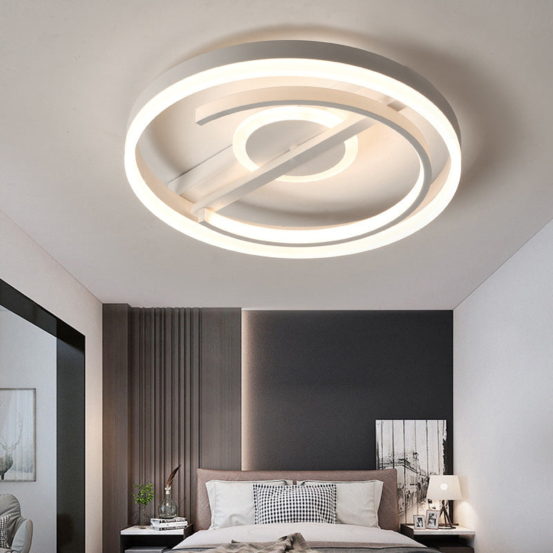 Minimalist Led Circular Hotel Ceiling Mount Lamp - Aluminum Flush Light In Black/White 16/19.5 Dia