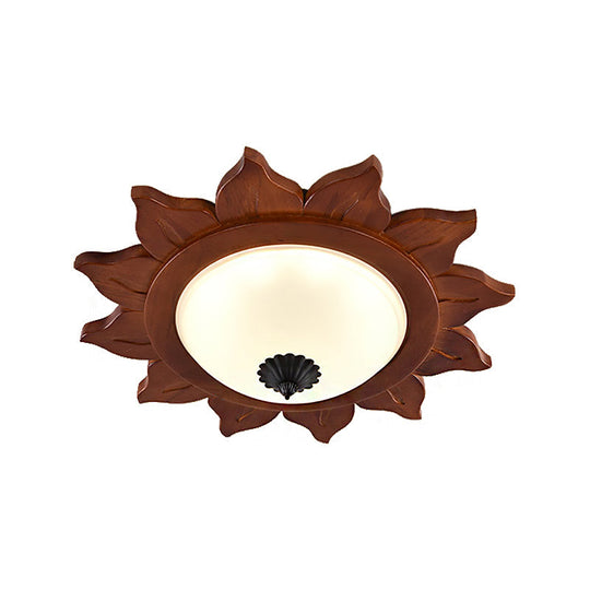 Industrial Sun Shade Opal Glass Led Flushmount Ceiling Light In Brown For Living Room