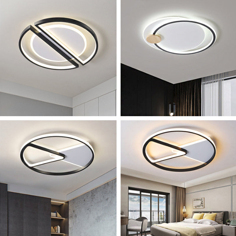 Metallic Round Slim Ceiling Light With Simple Black Design And Led Flush Mount - Warm/White Option