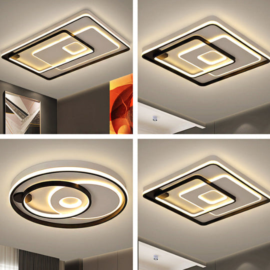 Modern Led Ceiling Light: Black Layered Round/Square/Rectangle Flush Mount With Acrylic Shade