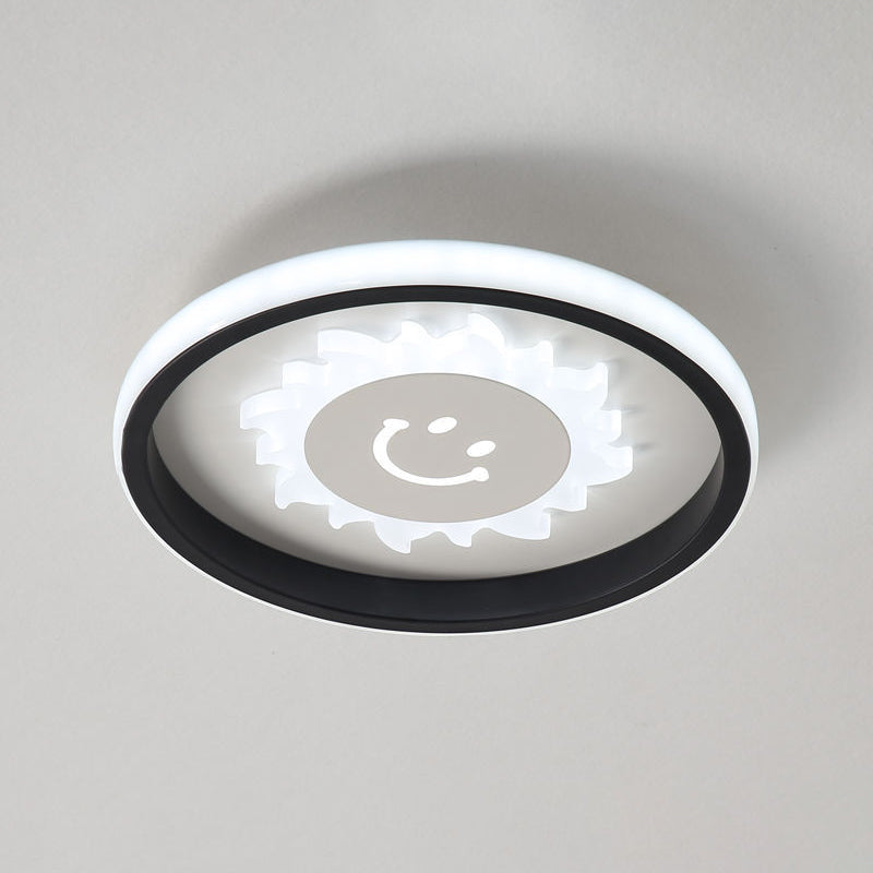 Smile/Anchor/Panda Pattern Circular Led Flush Ceiling Mount Lamp In Cartoon Acrylic Black
