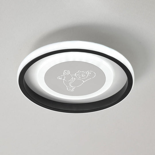Smile/Anchor/Panda Pattern Circular Led Flush Ceiling Mount Lamp In Cartoon Acrylic Black