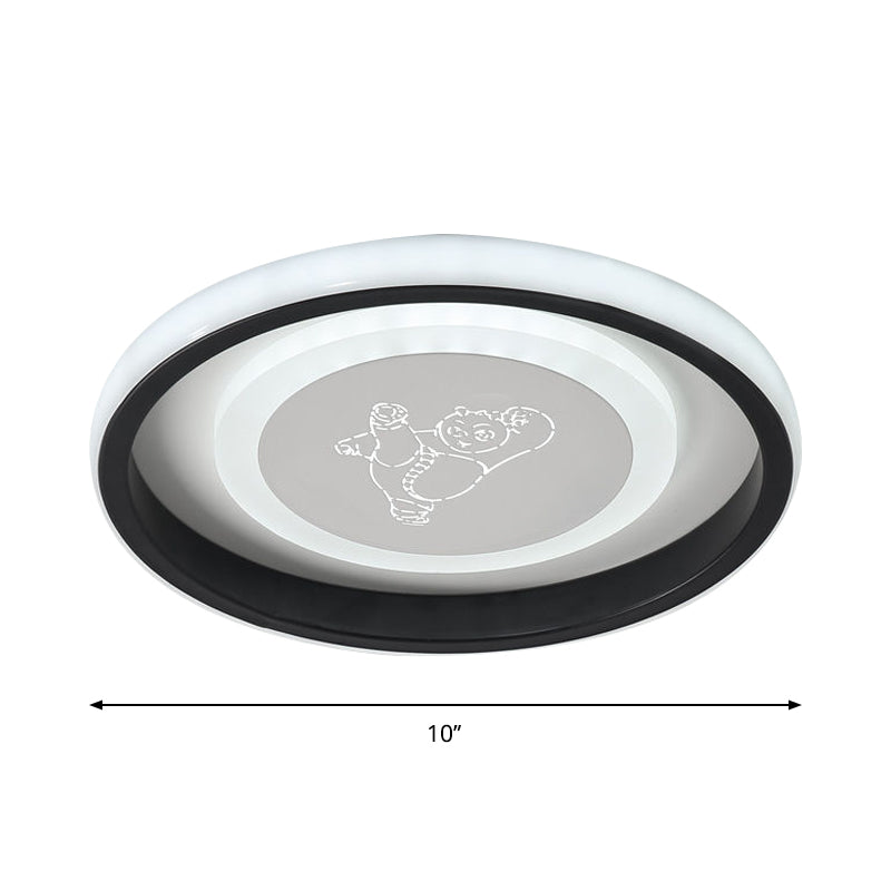 Smile/Anchor/Panda Pattern Circular Led Flush Ceiling Mount Lamp In Cartoon Acrylic Black