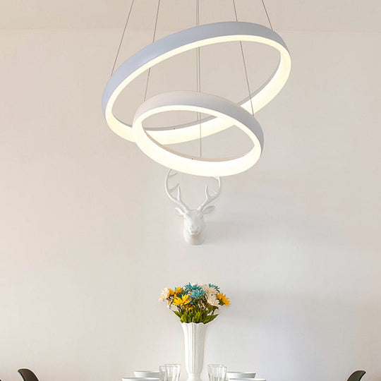 Nordic Metallic Led Pendant Light - Circle Chandelier For Dining Room 1/2/3-Layered Design White
