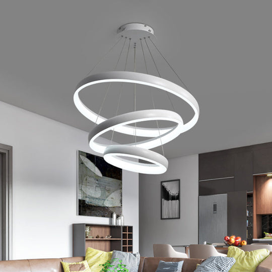 Nordic Metallic Led Pendant Light - Circle Chandelier For Dining Room 1/2/3-Layered Design White /