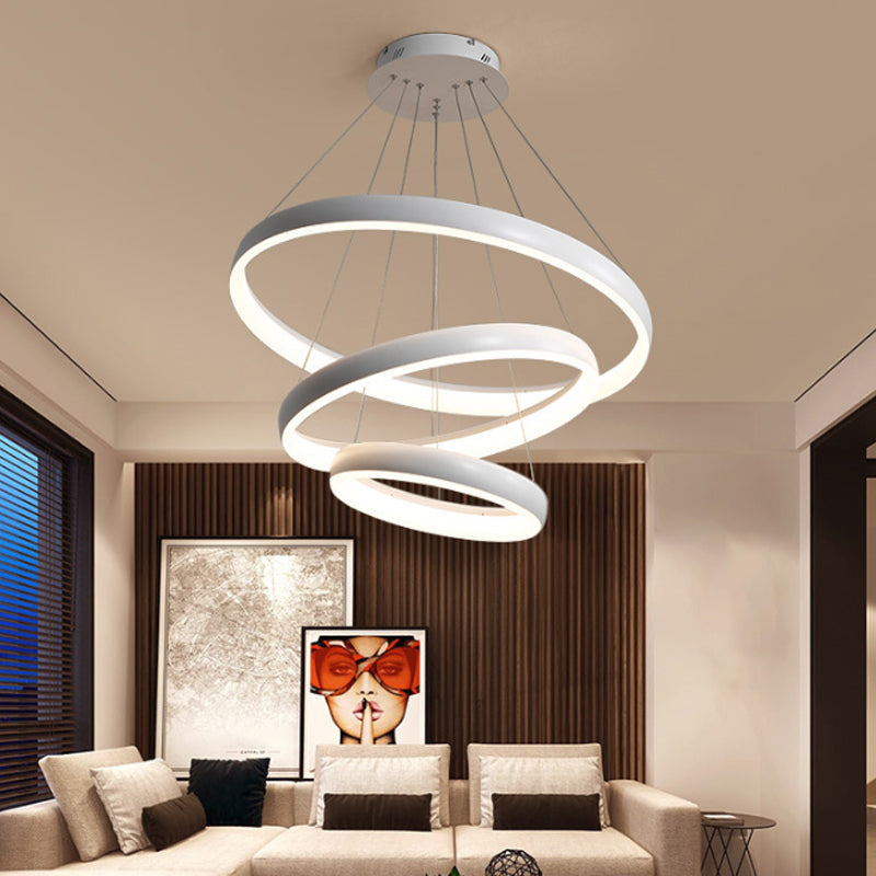 Nordic Metallic Led Pendant Light - Circle Chandelier For Dining Room 1/2/3-Layered Design White