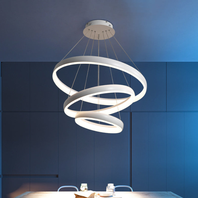 Nordic Metallic Led Pendant Light - Circle Chandelier For Dining Room 1/2/3-Layered Design White