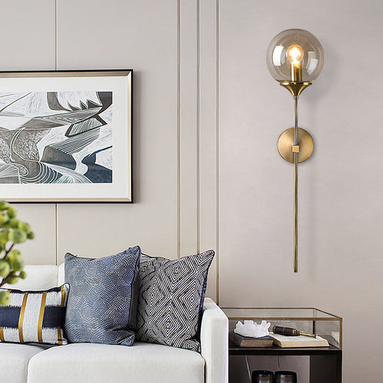 Postmodern Clear/Amber/Smoke Grey Glass Single Brass Wall Lamp Amber