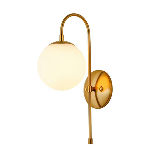 Gold Mini Globe Wall Sconce Light - Elegant Opaline Glass Fixture For Bedroom