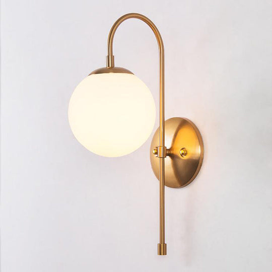 Gold Mini Globe Wall Sconce Light - Elegant Opaline Glass Fixture For Bedroom