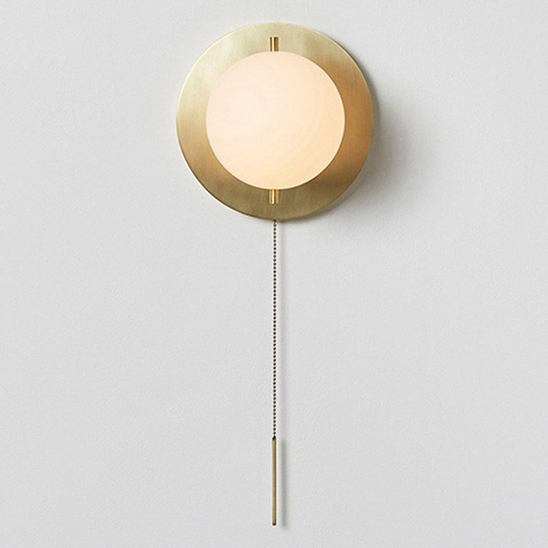 Gold Mini Globe Wall Sconce Light - Elegant Opaline Glass Fixture For Bedroom