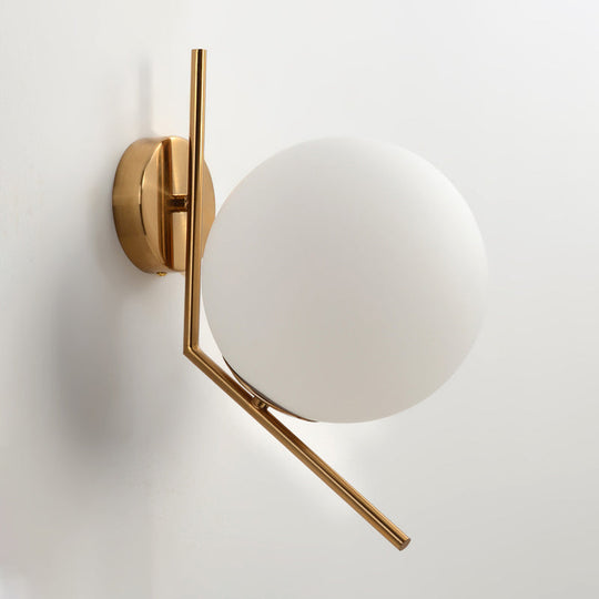 Gold Mini Globe Wall Sconce Light - Elegant Opaline Glass Fixture For Bedroom