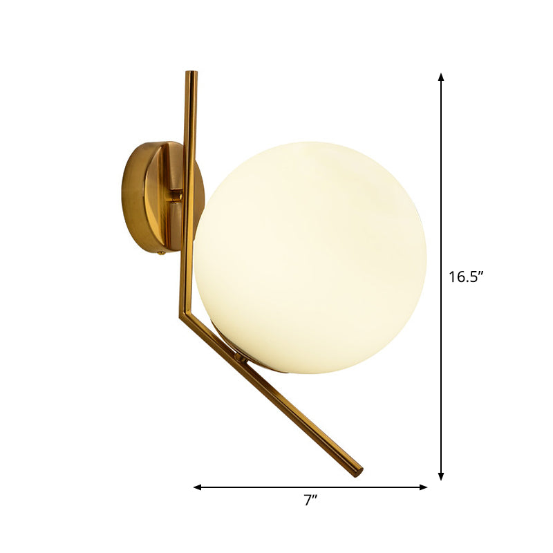 Gold Mini Globe Wall Sconce Light - Elegant Opaline Glass Fixture For Bedroom