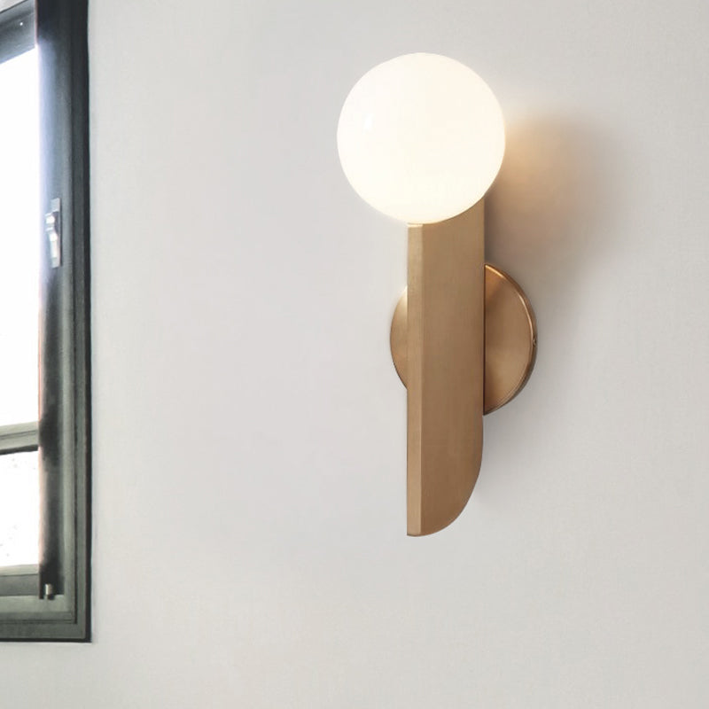 Gold Mini Globe Wall Sconce Light - Elegant Opaline Glass Fixture For Bedroom