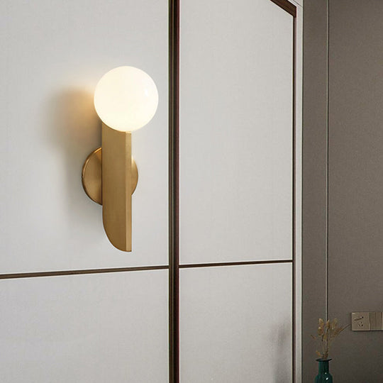 Gold Mini Globe Wall Sconce Light - Elegant Opaline Glass Fixture For Bedroom