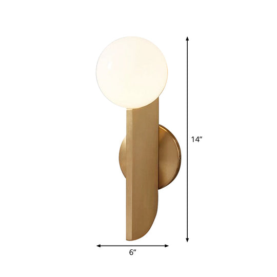 Gold Mini Globe Wall Sconce Light - Elegant Opaline Glass Fixture For Bedroom