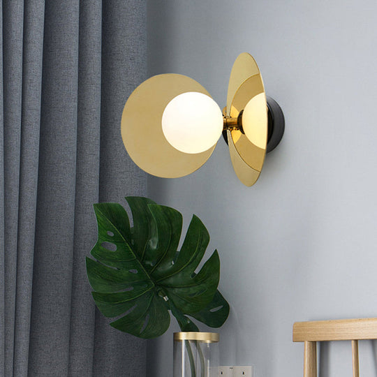 Mini Milk Glass Wall Light With Gold Postmodern Design And Reflective Shields