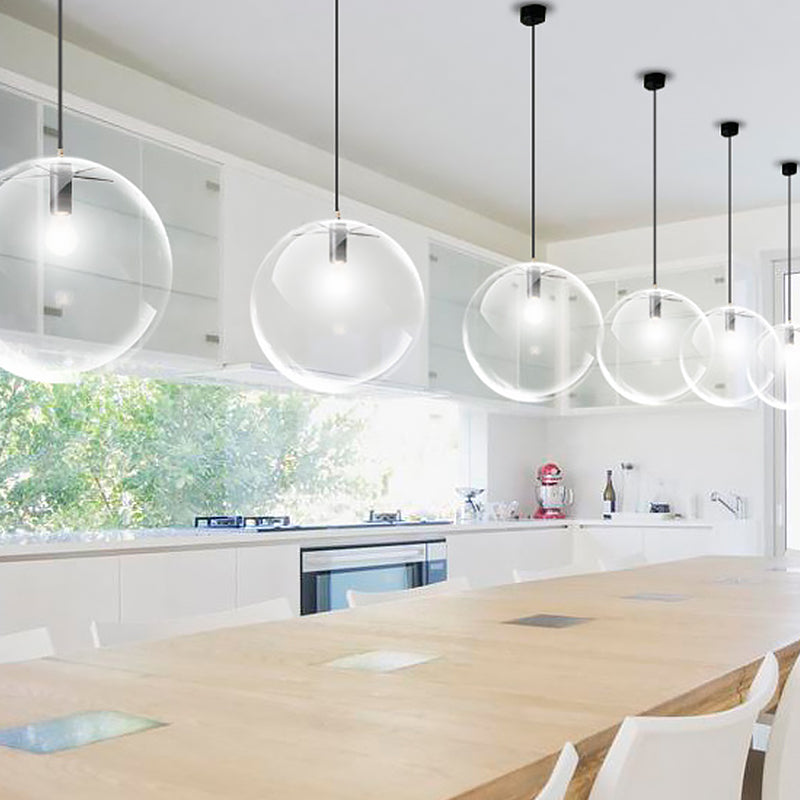 Simplicity Black Single-Bulb Cafe Pendant Lamp - 8’/10’/12’ W Clear Glass Shade