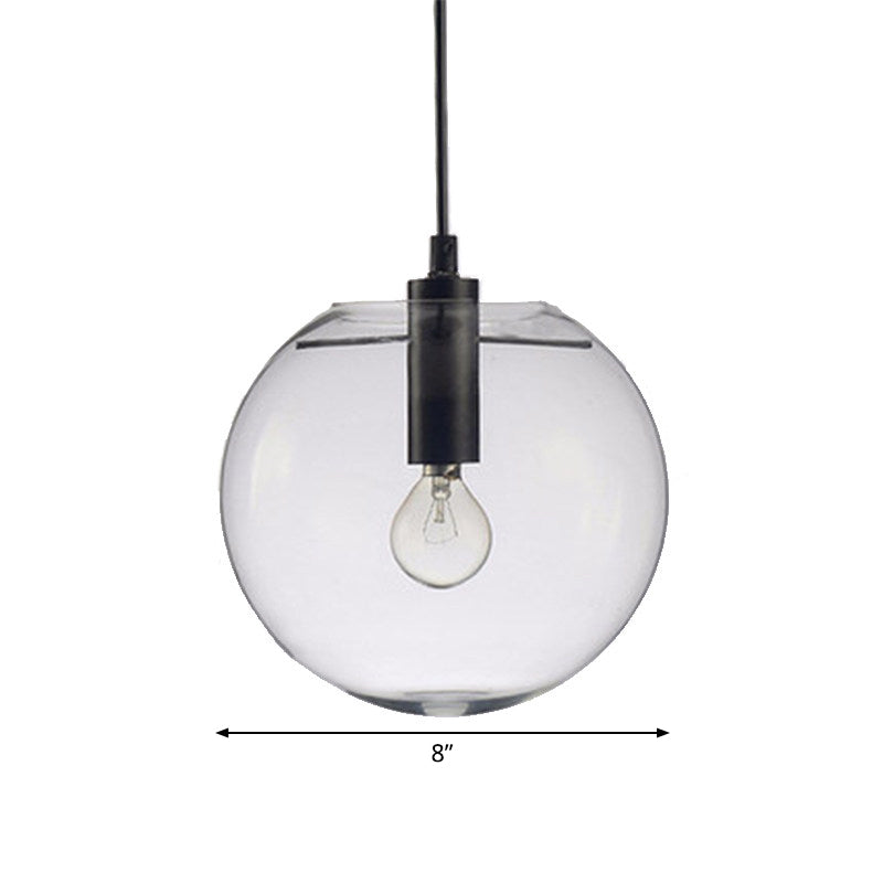 Simple Black Cafe Pendant Lamp With Clear Glass Sphere Shade - 8/10/12 Sizes Available