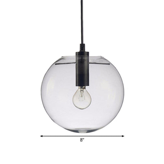 Simple Black Cafe Pendant Lamp With Clear Glass Sphere Shade - 8/10/12 Sizes Available