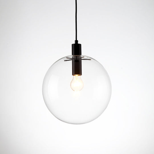 Simple Black Cafe Pendant Lamp With Clear Glass Sphere Shade - 8/10/12 Sizes Available