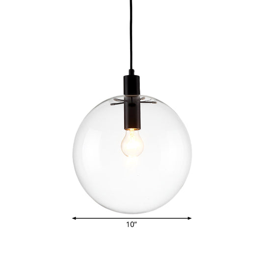 Simple Black Cafe Pendant Lamp With Clear Glass Sphere Shade - 8/10/12 Sizes Available